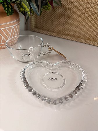 Conjunto 4 Xícaras Chá Cristal com Pires Coração Pearl - 180 ml