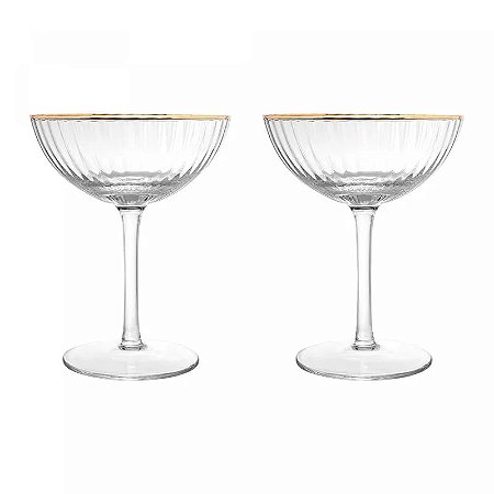 Conjunto 2 Taças de Cristal com Fio de Ouro 250ml