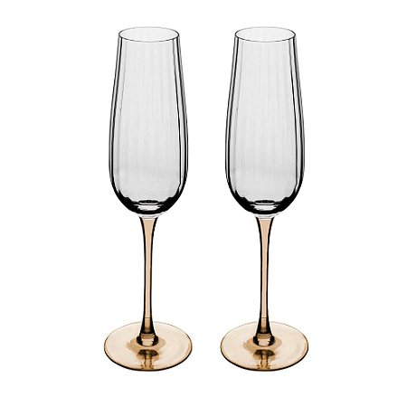 Conjunto 2 Taças de Champanhe de Vidro com Haste Ambar