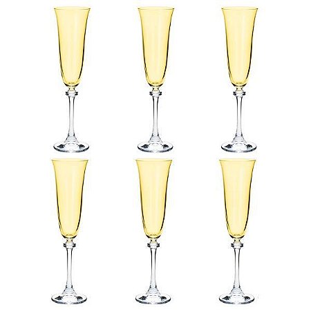 Cj 6 Taças de Cristal p/ Champagne Alexandra Asio Ambar