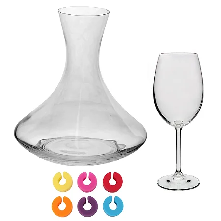 Kit Decanter com 6 taças e 6 marcadores
