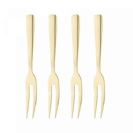 Conjunto de 4 Garfos de Aço Inox para Aperitivo Dourado