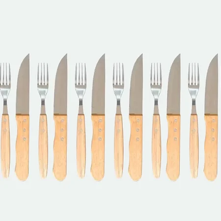 Jogo de 12 Talheres para Churrasco Hanzzo Wood em Aço Inox de Madeira