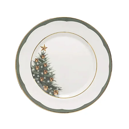 Prato Raso Aquarelle Filetado Ouro Árvore de Natal
