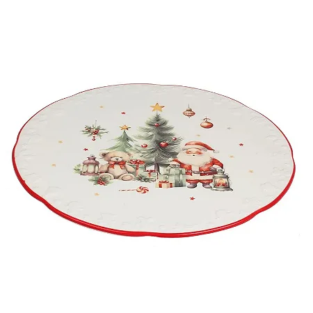 Prato de Bolo Porcelana Toys Branco e Vermelho