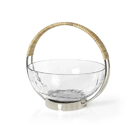 Bowl Vidro Com Alça Rattan 25cm