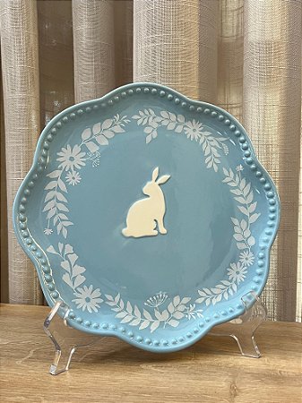 Prato Sobremesa Azul/Branco