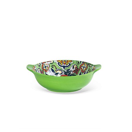 Bowl em Cerâmica Verde com Desenho Floral Interno