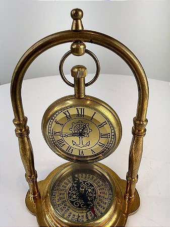 RELOGIO DECORATIVO METAL C/BUSSOLA DOURADO