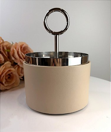 CAIXA DECORATIVA COURO E METAL MENOR 21X16X16