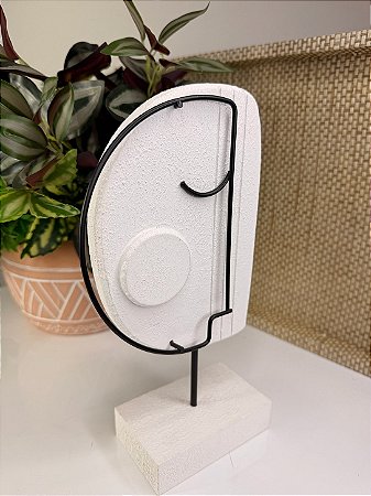 Peça Decorativa Madeira e Metal Branco e Preto