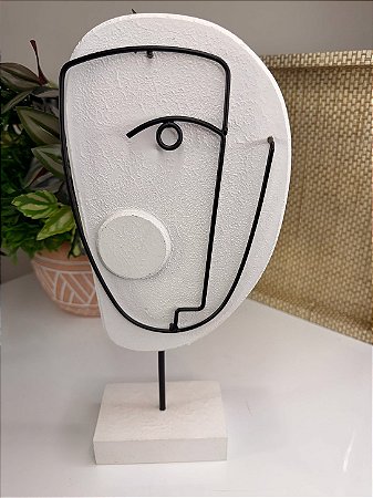 Peça Decorativa Madeira e Metal Branco e Preto