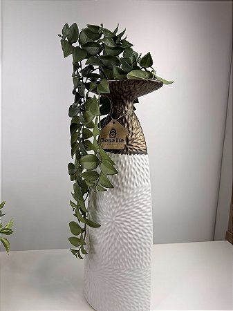 Vaso De Ceramica Branco e Dourado