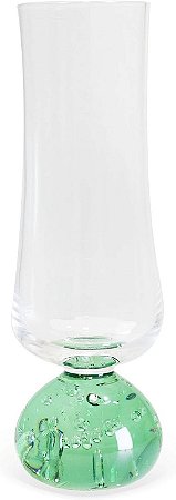 Conjunto de 6 Taças Champagne em Vidro Transparente Base Esfera Verde