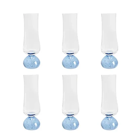 Conjunto de 6 Taças de Champagne em Vidro Transparente Base Esfera Azul