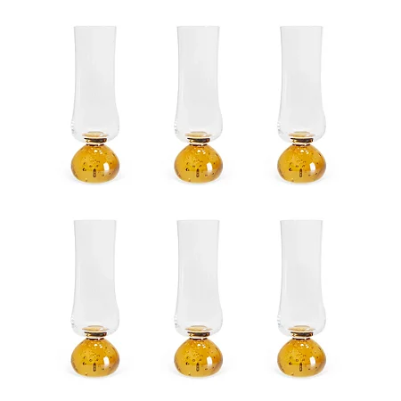 Conjunto de 6 Taças Champagne em Vidro Transparente Base Esfera Ambar