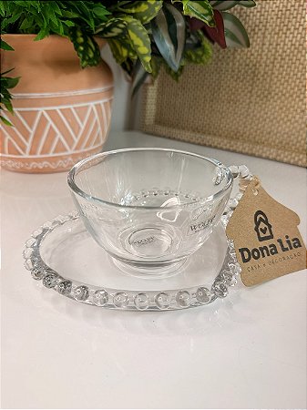 Xícara Chá Cristal de Chumbo c/Prato Coração Pearl - 180ml