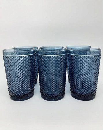 Conjunto 6 Copos Alto de Vidro Bico de Jaca Azul