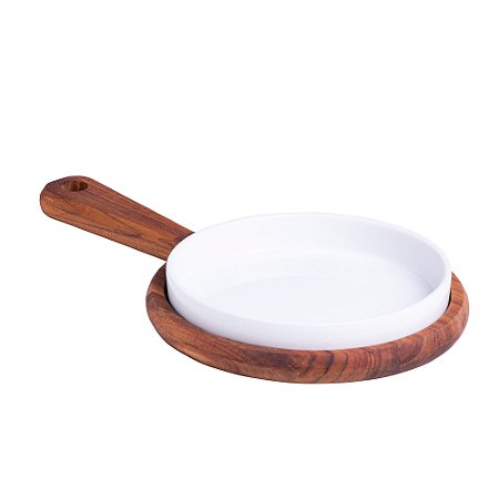 Tábua de Madeira Teca com Prato Porcelana
