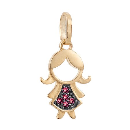 Pingente Ouro Menina com Zircônias