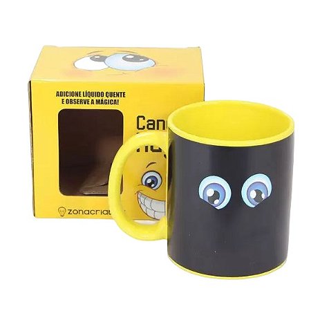Caneca Mágica Bom Dia Preta Amarela 300ml C/ Caixa Bebida - I Love Novidades Caneca Mágica Bom Dia Preta Amarela 300ml C/ Caixa Bebida - I Love Novidades
