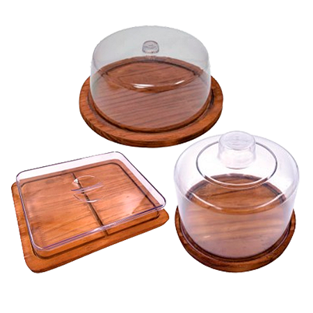 KIT 3pçs Porta Frios (26,5X20CM), Queijeira e Boleira de Madeira RUSTICO café da manha, Cozinha, Mesa posta