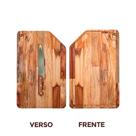 Tábua de Churrasco G em madeira Premium Teca (30x40cm) + Faca 14 B  R-TK14