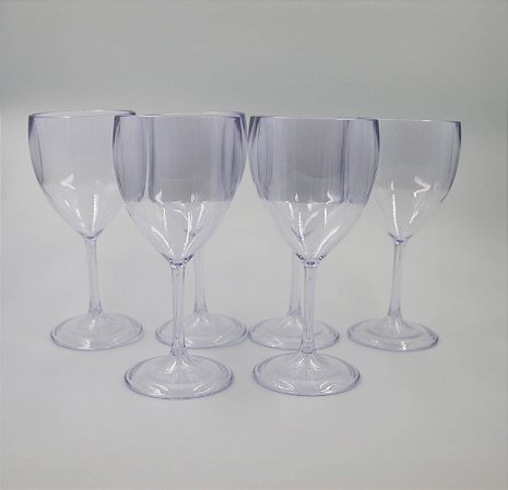 Conjunto de Taças de Vinho Acrílico Cristal 300ml Transparente com 6 unidades