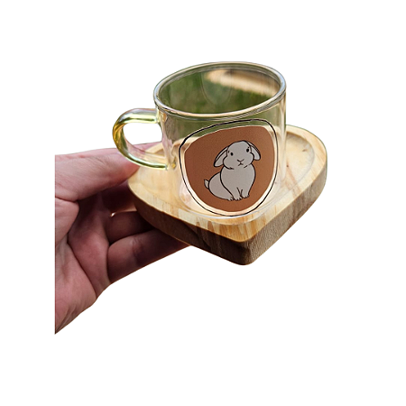 Xícara de café de vidro Borossilicato + pires coração - 100ml