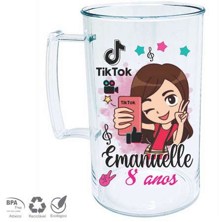35 Canecas Acrílicas 300 ml Personalizadas Tik-Tok