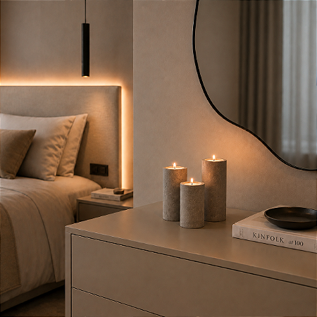 Velas decorativas com suporte de cimento - Trio Light