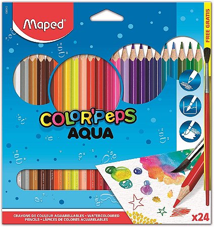 Lápis de Cor Aquarelavel Pincel de Madeira Maped Color Peps 836013 24 Cores