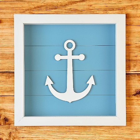 Quadro Náutico Fundo Azul com Âncora Branca