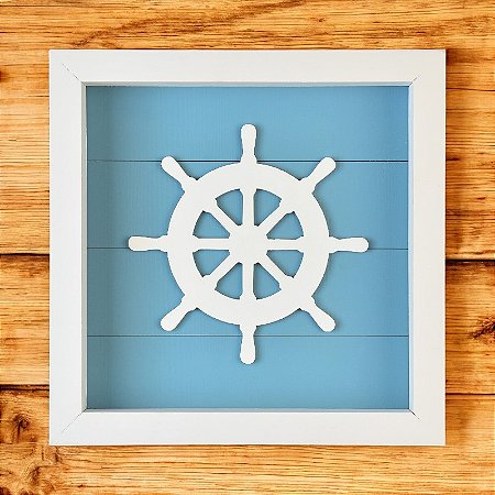 Quadro Náutico Fundo Azul com Timão Branco