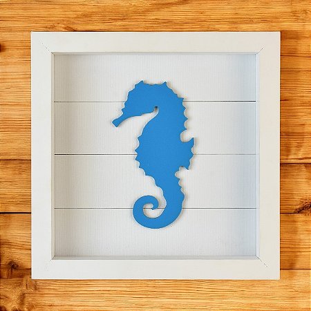 Quadro Náutico Fundo Branco com Cavalo Marinho Azul