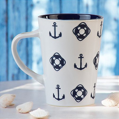 Caneca Âncora e Bóia com Suporte para Colher 350 ml