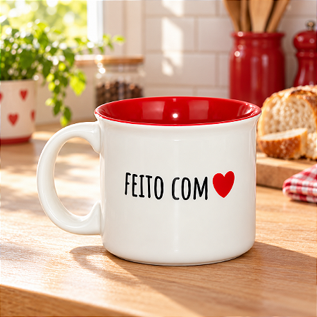 Caneca Feito com Amor Branca Color Vermelha 450ml