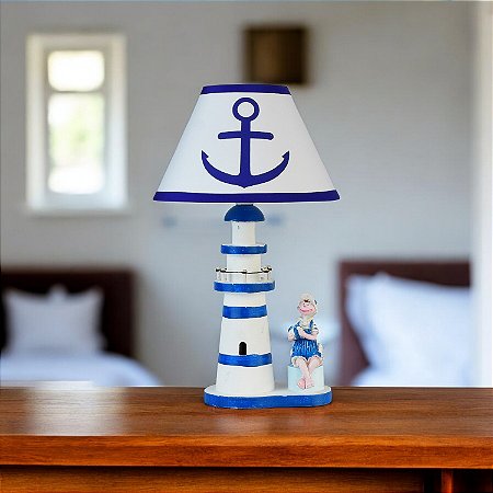 Abajur Náutico Azul Farol e Âncora P