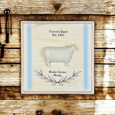 Quadro Country Dairy Azul Claro Gado