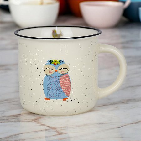 Caneca Coruja Azul Com Flores 250 ml