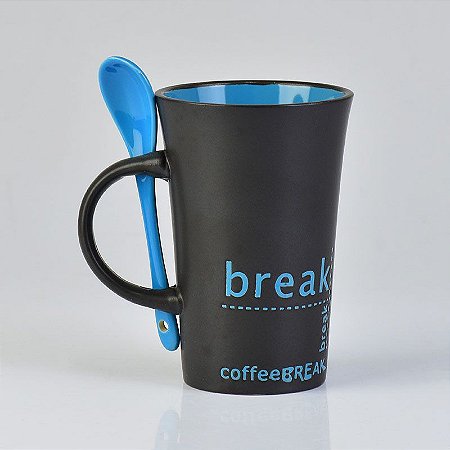 Caneca Preta e Azul Com Colher