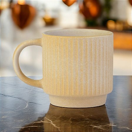 Caneca Retrô Lines Bege 350 ml
