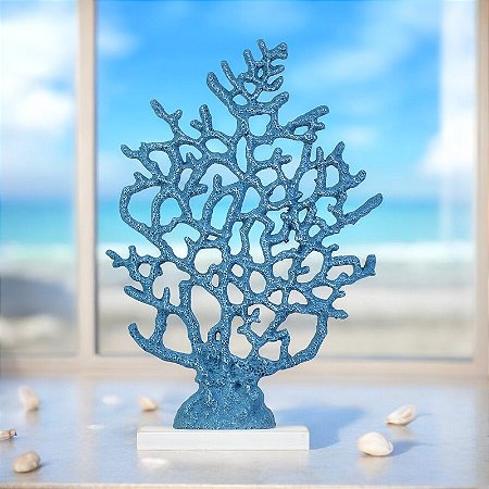 Enfeite Coral Azul Escuro em Resina
