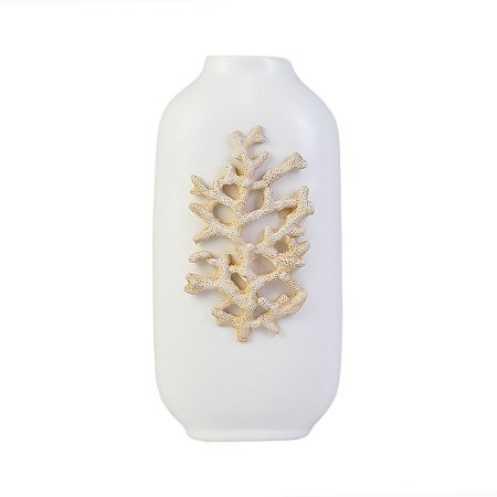 Vaso Branco com Coral em Cerâmica