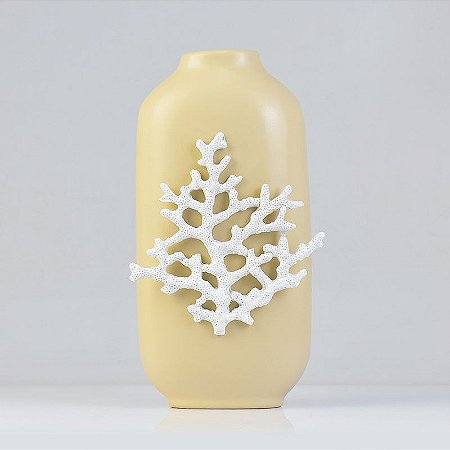 Vaso Bege com Coral em Cerâmica