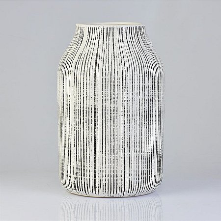 Vaso Rústico Branco e Preto 30 cm em Cerâmica