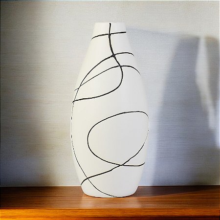 Vaso Lines Branco 32 cm em Cerâmica