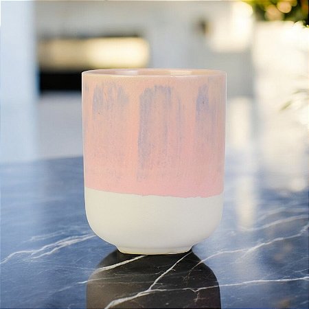 Copo Branco e Rosa 10 cm em Cerâmica 300ml