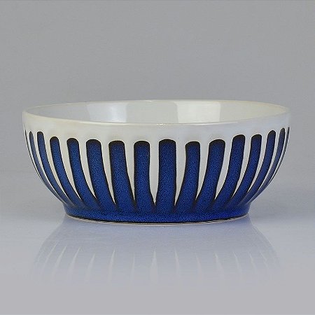 Tigela Azul Com Int. Branco em Cerâmica