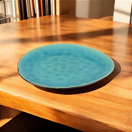 Prato Oval Azul Claro em Cerâmica